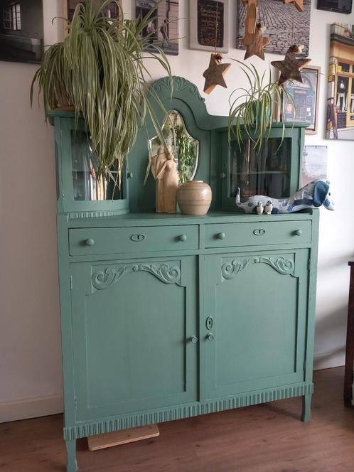 Brocante buffetkastje met spiegel., Huis en Inrichting, Kasten | Buffetkasten, Zo goed als nieuw, 150 tot 200 cm, 25 tot 50 cm