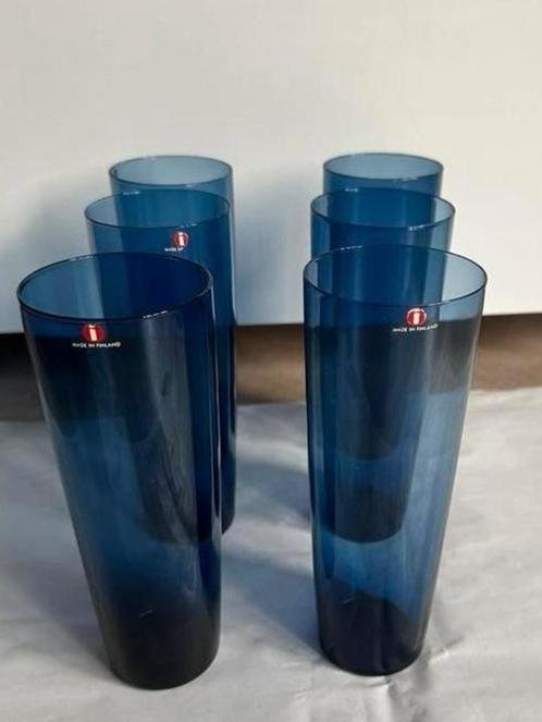 Iittala zes hoge drinkglazen, handgemaakt kleurrijk dun glas, Antiek en Kunst, Antiek | Glas en Kristal, Ophalen of Verzenden