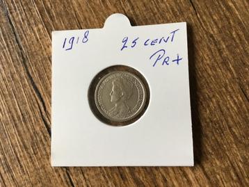Munt 1928 25 cent Nederland Wilhelmina zilver pr + beschikbaar voor biedingen