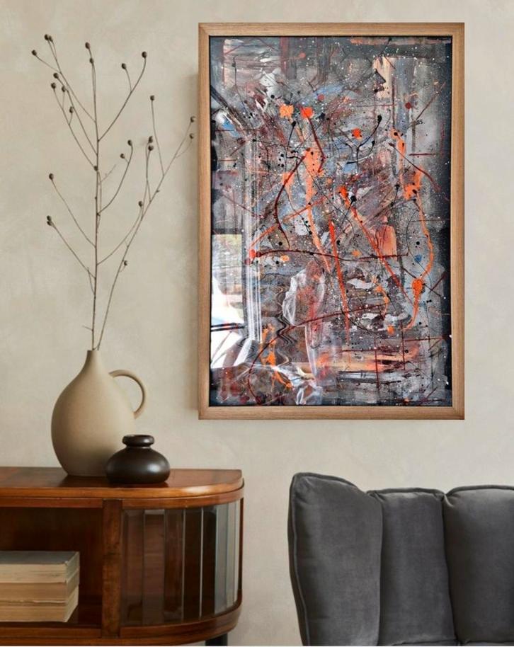 Modern Abstract Schilderij met Lijst, Antiek en Kunst, Kunst | Schilderijen | Abstract, Ophalen of Verzenden