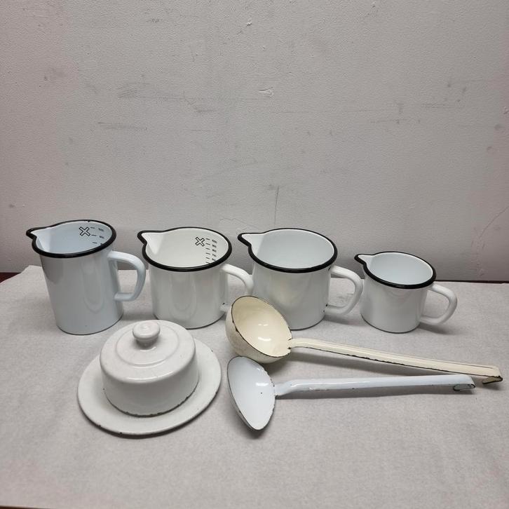 Partij Witte Emaille Keukenartikelen, Antiek en Kunst, Antiek | Emaille, Ophalen of Verzenden