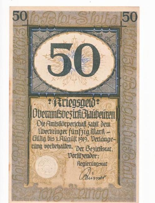 Duitsland 50 Mark 1919 Oorlogsgeld Blaúbeúren, Postzegels en Munten, Bankbiljetten | Europa | Niet-Eurobiljetten, Los biljet, Duitsland