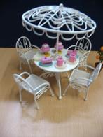 poppenhuis meubeltjes - terras-set: 4 stoeltjes en parasol, Ophalen of Verzenden