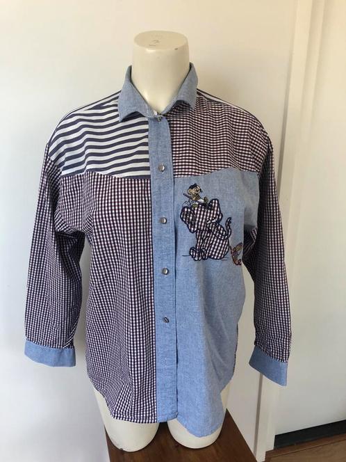 Biche vintage overhemd blouse olifant ruitjes blauw roze m, Kleding | Dames, Blouses en Tunieken, Zo goed als nieuw, Maat 38/40 (M)