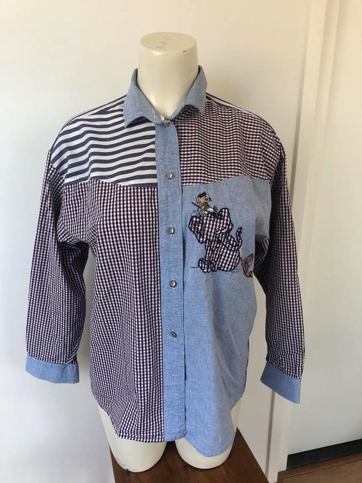 Biche vintage overhemd blouse olifant ruitjes blauw roze m, Kleding | Dames, Blouses en Tunieken, Zo goed als nieuw, Maat 38/40 (M)