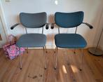 Set van 2 De Wit / Gispen buisframe stoelen, armleuningen, Huis en Inrichting, Ophalen, Gebruikt, Blauw, Stof