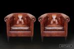 Gecapitonneerde chesterfield clubfauteuils, Huis en Inrichting, Fauteuils, Nieuw, Ophalen of Verzenden, 75 tot 100 cm, Leer
