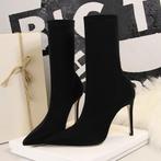 Zwarte dames soklaarzen punt hoge sok laarzen zijde stretch, Nieuw, Hoge laarzen, Zwart, Verzenden