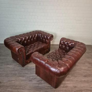 26267 Chesterfield Banken Leder Kastanje-bruin 1,65 m Set beschikbaar voor biedingen