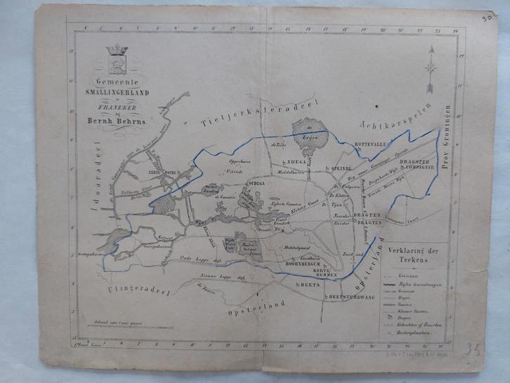 30 / Smallingerland Litho uit 1861, Antiek en Kunst, Kunst | Litho's en Zeefdrukken, Ophalen of Verzenden
