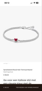Pandora Zilveren Tennisarmband Rood Hart, Met kristal, Nieuw, Ophalen of Verzenden, Zilver