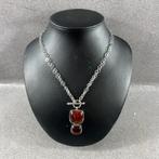 Zilveren ketting | AG 925 | 24,9g | bruine hanger | 396017