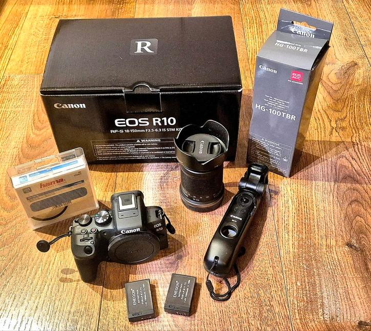 Canon EOS R10 + RF-S18-150mm f/3.5-6.3 IS STM + HG100TBR, Audio, Tv en Foto, Fotocamera's Digitaal, Zo goed als nieuw, Spiegelreflex
