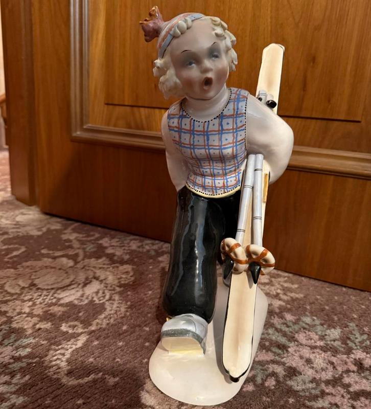 Vintage Italiaans Porseleinen Skiër Beeld, Antiek en Kunst, Kunst | Beelden en Houtsnijwerken, Ophalen of Verzenden