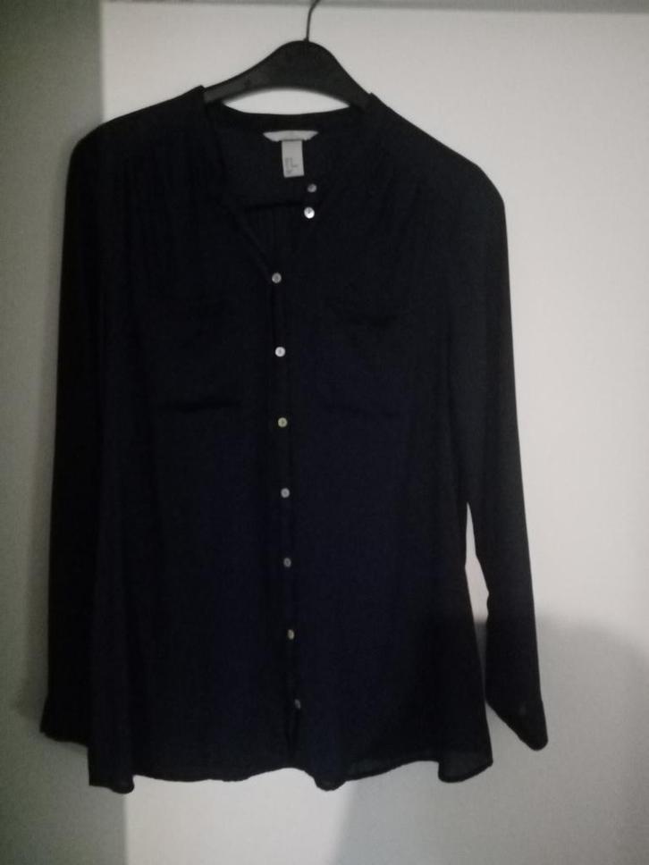 H&M donkerblauwe, doorschijnende blouse maat 44, Kleding | Dames, Blouses en Tunieken, Zo goed als nieuw, Maat 42/44 (L), Blauw