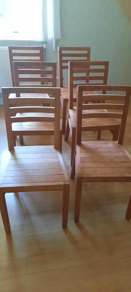 6 teak doorleefde supersterke stoelen, Huis en Inrichting, Stoelen, Gebruikt, Vijf, Zes of meer stoelen, Hout, Bruin, Ophalen