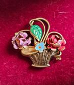 Vintage draadmandje met enamel bloemen broche 4x4cm, Sieraden, Tassen en Uiterlijk, Broches, Ophalen of Verzenden, Zo goed als nieuw