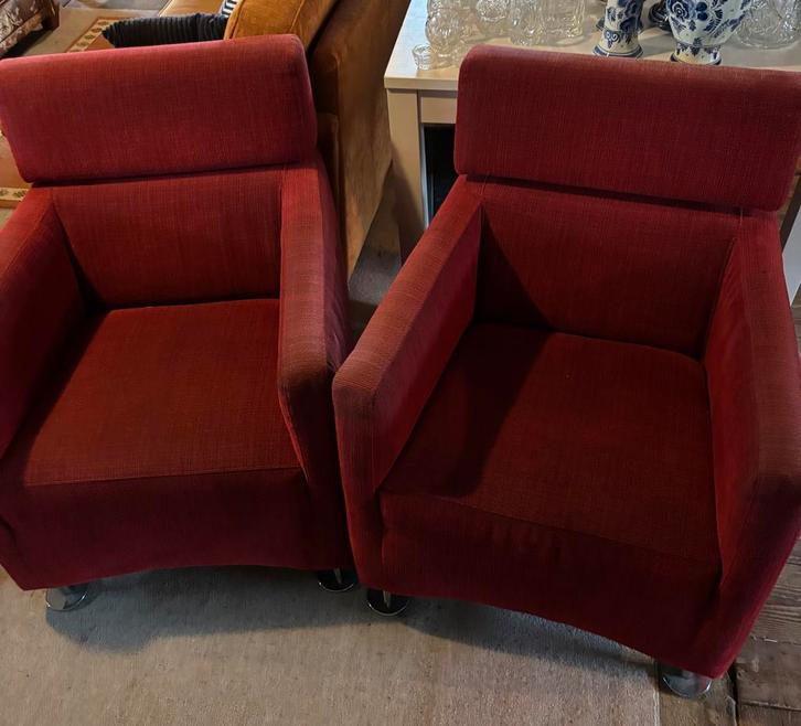 2 nette rode fauteuils, Huis en Inrichting, Fauteuils, Gebruikt, 50 tot 75 cm, 75 tot 100 cm, Ophalen