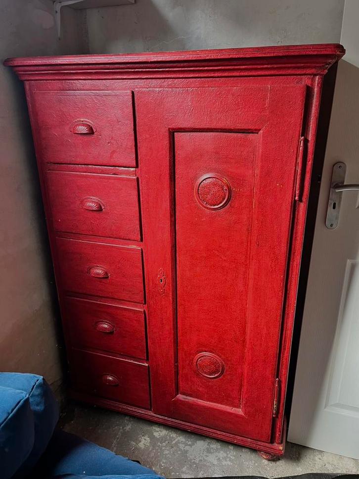 Unieke Vintage Rode houten Kast, Huis en Inrichting, Kasten | Overige, Gebruikt, Ophalen