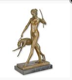 Bronzen beeld van Diana met windhond, Ophalen of Verzenden, Brons