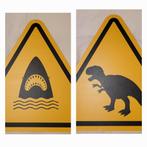 Waarschuwingsbord haai en dinosaurus, leuk voor kinderkamer, Ophalen, Gebruikt, Wanddecoratie