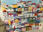 Marokko schikderij kleurrijke huisjes 110 x 120cm, Ophalen