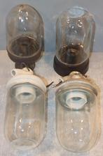4 oude (stal)lampen (glas, metaal en porcelein), Antiek en Kunst, Ophalen of Verzenden