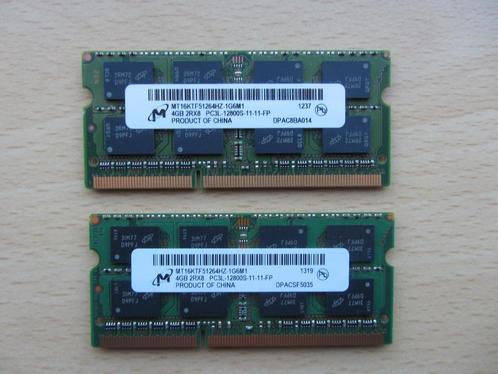 2x Micron 4GB PC3-12800 DDR3-1600MHz non-ECC Unbuffered CL11, Computers en Software, RAM geheugen, Zo goed als nieuw, Laptop, 4 GB