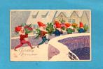 Mooie oude nieuwjaarskaart M393 - Kabouters met bloemen, Verzamelen, Ansichtkaarten | Themakaarten, Verzenden, 1920 tot 1940, Gelopen