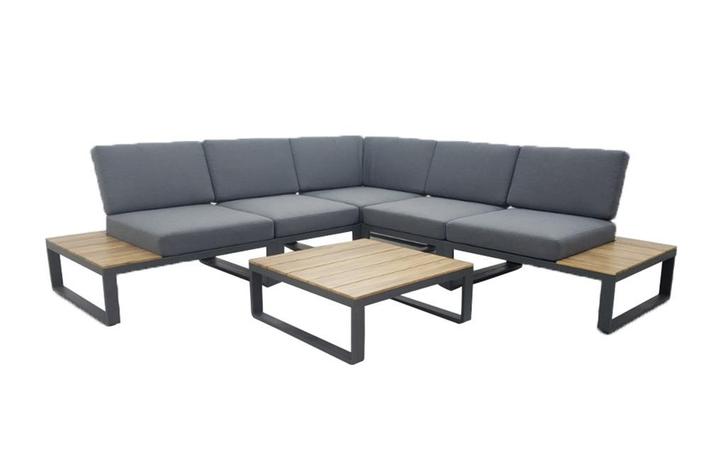 Albufeira hoek-loungeset, Acacia & Aluminium, Antraciet, Tuin en Terras, Tuinsets en Loungesets, Nieuw, Loungeset, Aluminium, 4 zitplaatsen