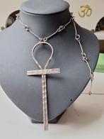 Vintage metalen ankh kettig groot ankh 13.7 cm  5.5 cm, Gebruikt, Ophalen of Verzenden, Zilver, Overige materialen