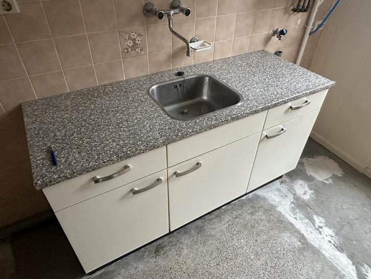 Keuken met wasbak, Huis en Inrichting, Keuken | Keukenelementen, Gebruikt, Minder dan 100 cm, 150 tot 200 cm, 50 tot 75 cm, Wit