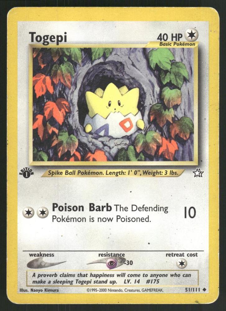 Togepi 51/111 - Neo Genesis (1st edition) (EX), Hobby en Vrije tijd, Verzamelkaartspellen | Pokémon, Gebruikt, Verzenden