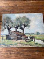 Schilderij met bomen en water gesigneerd., Antiek en Kunst, Kunst | Schilderijen | Klassiek, Ophalen of Verzenden