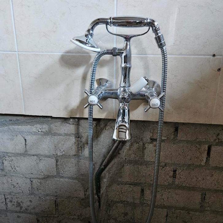 Vintage Badkraan met Handdouche - Zwaar Verchroomd, Doe-het-zelf en Verbouw, Sanitair, Ophalen of Verzenden