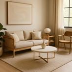 Salontafel rond beton cire met goudkleurig onderstel, Japandi, Tables by Leon, Info@tablesbyleon.nl, Rond