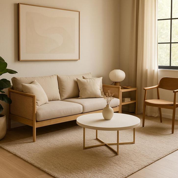 Salontafel rond beton cire met goudkleurig onderstel, Huis en Inrichting, Tafels | Salontafels, Nieuw, Minder dan 50 cm, 50 tot 100 cm