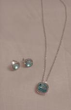 Aquamarijn oorbellen en ketting set nieuw! Inc.verzenden, Nieuw, Met edelsteen, Zilver, Verzenden