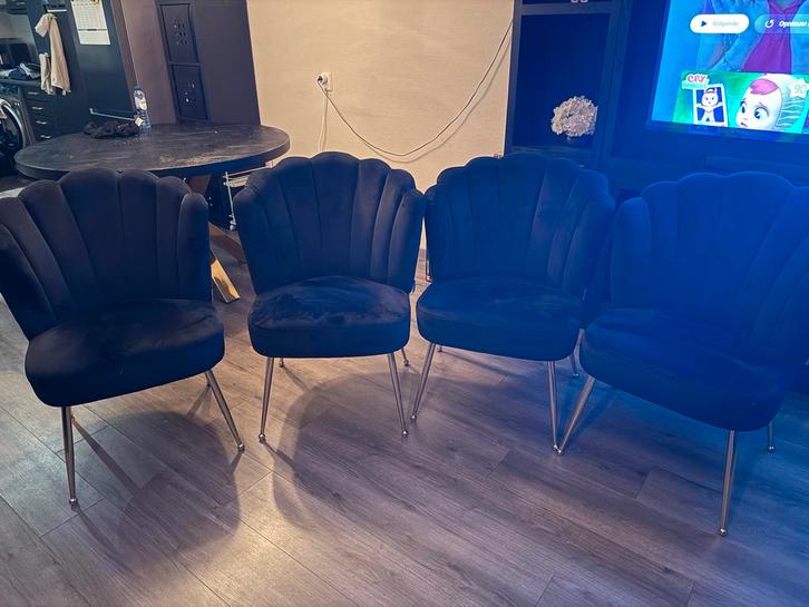 Set van 4 zwarte velvet stoelen, Antiek en Kunst, Antiek | Meubels | Stoelen en Banken, Ophalen
