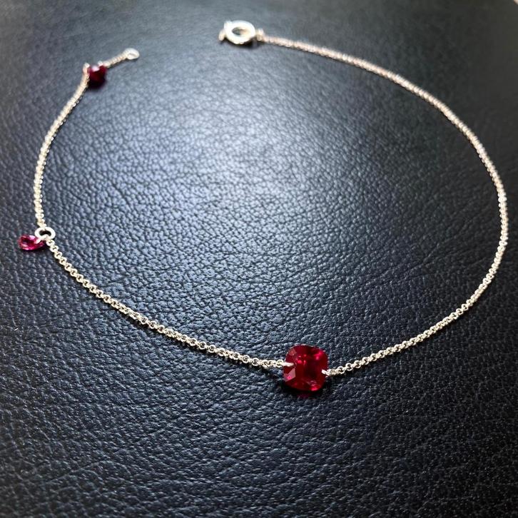 Ketting collier zilver 925 robijn, Sieraden, Tassen en Uiterlijk, Kettingen, Nieuw, Zilver, Rood, Met edelsteen, Met hanger, Ophalen of Verzenden