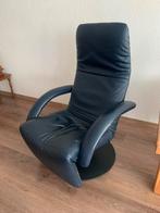 Blauw leren draai-relaxfauteuil, Ophalen, Gebruikt, 75 tot 100 cm, 50 tot 75 cm