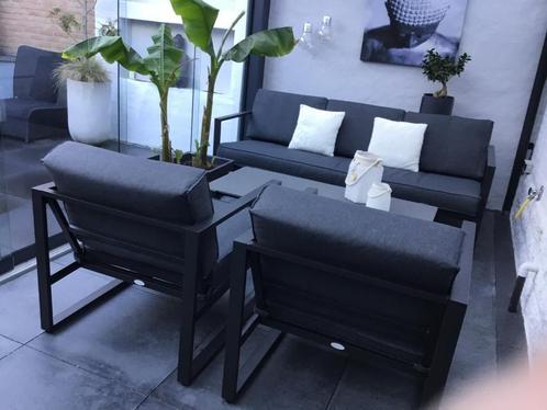 Loungeset VONGE 5-persoons zwart, Tuin en Terras, Tuinsets en Loungesets, Zo goed als nieuw, Loungeset, Aluminium, 5 zitplaatsen