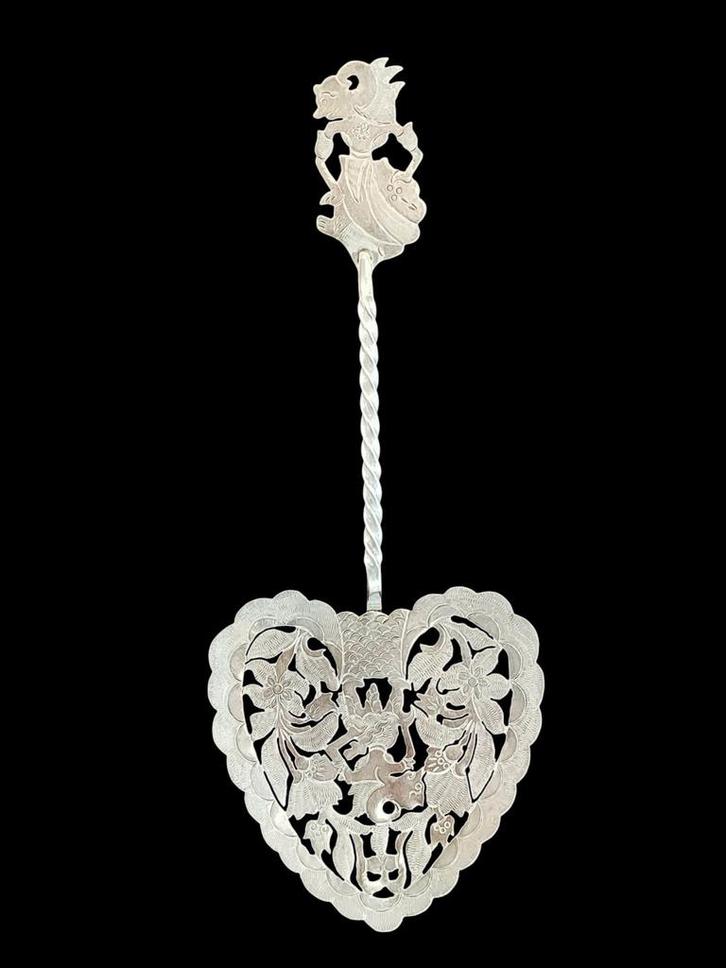 Antieke zilveren serveerlepel uit de koloniale tijd (.800), Antiek en Kunst, Antiek | Goud en Zilver, Zilver, Ophalen of Verzenden