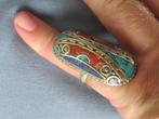 Ring met koraal en turquoise steen - 20e eeuw, Sieraden, Tassen en Uiterlijk, Ringen, Overige materialen, Ophalen of Verzenden