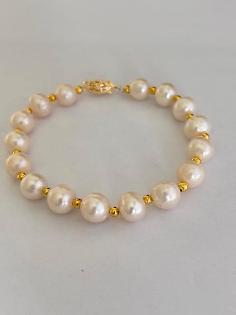Prachtige Parel Armband met Witte Akoya Parels 7mm Goud, Sieraden, Tassen en Uiterlijk, Armbanden, Nieuw, Goud, Wit, Ophalen of Verzenden