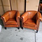 2 Nieuwe schapenleren fauteuils cognac bruin + BEZORGING!!!, Nieuw, Chesterfield, Leer, Ophalen of Verzenden
