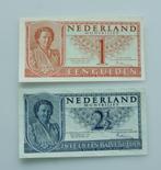 1 & 2,5 GLD. 1949, 76 jaar oud, 2 x UNC, € 69,00, Ophalen of Verzenden, Setje
