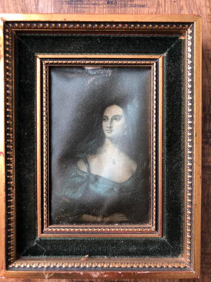 Oude portret schilderij in gouden lijst 10x13 cm, Antiek en Kunst, Kunst | Schilderijen | Klassiek, Ophalen of Verzenden