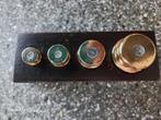 4 koperen knop gewichten in houten blok, Ophalen of Verzenden, Koper