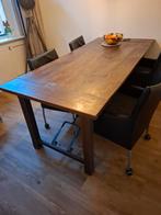 Houten Eettafel ijzeren onderstel 90 x 200cm. 79cm.hoog, Huis en Inrichting, Tafels | Eettafels, Gebruikt, 100 tot 150 cm, Verzenden